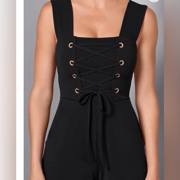 Venus Jumpsuit Women’s S Black Lace Up Corset Lace Wide Leg Sleeveless Cropped - Picture 3 of 15